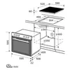 A technical drawing showing the dimensions of a built-in oven and hob set. Produktbild-Vorschau