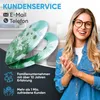 A woman is smiling and clapping her hands in front of a toilet seat with a floral pattern. The image also contains text about customer service and company experience. Produktbild-Vorschau