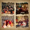 Collage of four scenes: a family in Halloween costumes, people dining outdoors, a family celebrating a birthday, and a family celebrating Christmas. Produktbild-Vorschau