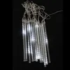 A string of white LED icicle lights against a black background. Produktbild-Vorschau