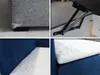 A collage of four close-up images showing details of a bed frame and mattress. Produktbild-Vorschau