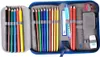 An open pencil case filled with colored pencils, rulers, an eraser, and a sharpener. Anteprima dell’immagine prodotto