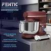 A kitchen mixer with various attachments and features highlighted with text overlays in a kitchen setting. Produktbild-Vorschau