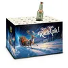 A Christmas-themed advent calendar box with a beer bottle sticking out of the top, featuring a reindeer and sleigh illustration. Produktbild-Vorschau