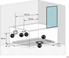 Diagram showing dimensions and placement of a shower and bathtub unit. Produktbild-Vorschau