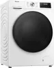 A white Hisense washing machine with a black door is shown from a diagonal angle against a white background. Voir les images du produit