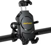 A black Ulefone phone mount is attached to a black handlebar. Produktbild-Vorschau