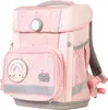 A pink school backpack with rainbow and star patterns. Voir les images du produit