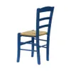 A single blue wooden chair with a woven seat is shown against a white background. Produktbild-Vorschau