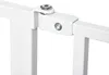 A close-up view of the hinge mechanism on a white metal baby gate. Náhľad obrázku produktu