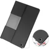 A black tablet case with a gray section is shown at an angle against a white background. A magnified inset shows a corner of the case with a diagram illustrating its protective features. Produktbild-Vorschau