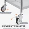 Close-up of the casters of a stainless steel utility cart. Podgląd zdjęcia produktu