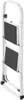 A white, two-step folding stepladder shown from a slightly angled front view, against a white background. Produktbild-Vorschau