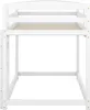 A white bunk bed frame is shown from the front. Produktbild-Vorschau