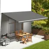 An outdoor patio scene with a table, chairs, grill, and awning. Anteprima dell’immagine prodotto