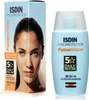 A product shot of ISDIN Fotoprotector Fusion Water SPF50 sunscreen, with its packaging on the left and the bottle on the right. Produktbild-Vorschau