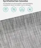 Close-up of a textured synthetic fabric with icons and text describing its properties. Produktbild-Vorschau