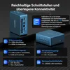 A marketing image showcasing a blue GEEKOM mini PC with various ports and features highlighted with text overlays. Náhľad obrázku produktu