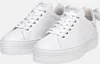 A pair of white Nero Giardini platform sneakers with a light blue bow on the back of one shoe. Produktbild-Vorschau