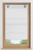 A white Roman blind is installed on a wooden window frame. Produktbild-Vorschau
