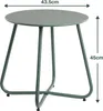 A green metal side table with dimensions indicated. Produktbild-Vorschau