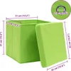 A green storage box with its lid open, showing dimensions and a close-up of a metal ring. Náhled obrázku produktu