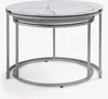 A set of two nesting round coffee tables with marble-effect tops and silver metal frames, displayed against a white background. Voir les images du produit