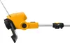 A close-up side view of a yellow and black electric string trimmer. Produktbild-Vorschau