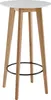 A white round bar table with wooden legs and a black footrest. Produktbild-Vorschau