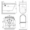 Technical drawings of a toilet with dimensions and specifications. Podgląd zdjęcia produktu