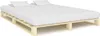 A wooden bed frame with a mattress and two pillows. Produktbild-Vorschau