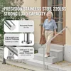 An elderly woman is walking up a set of outdoor stairs with a handrail. The image includes text overlays highlighting product features. Náhled obrázku produktu