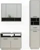 A set of bathroom furniture, including a wall-mounted cabinet with mirrors, a vanity unit, and a tall cabinet, displayed against a white background. Produktbild-Vorschau