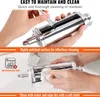 Collage showing how to clean a pasta maker attachment with text overlays. Produktbild-Vorschau