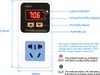 A diagram showing a digital humidity controller with labels and explanations. Náhľad obrázku produktu