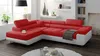 A modern living room with a red and white sectional sofa.