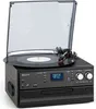 A record player with a vinyl record on it, placed on a white background. Produktbild-Vorschau