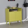 A green cabinet with two doors and open shelving, placed in a room with a gray wall and light wooden floor. Decorative items are on top of the cabinet. Anteprima dell’immagine prodotto