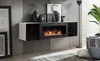 A modern living room with a wall-mounted media console featuring a bio-fireplace. Náhled obrázku produktu