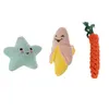 Three plush dog toys in the shape of a star, a banana, and a carrot, arranged horizontally against a white background. Náhled obrázku produktu