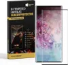 A product box for a screen protector is shown next to a smartphone with a screen protector applied. Produktbild-Vorschau