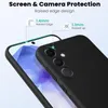 A close-up marketing image showing a black phone case on a phone, highlighting its screen and camera protection features. Produktbild-Vorschau