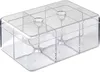 A clear, professional studio shot of a transparent rectangular tea box with multiple compartments. Produktbild-Vorschau