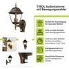 A collage of images and text describing an outdoor lantern with a motion sensor. Produktbild-Vorschau