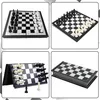 A collage of four images showing different magnetic chess sets, some open and set up, others closed. Produktbild-Vorschau