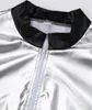 Close-up of the collar and zipper of a silver jumpsuit. Anteprima dell’immagine prodotto