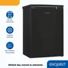 A black refrigerator with marketing icons and text on a white background. Produktbild-Vorschau