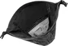 The inside of a black backpack with a gray internal organizer pocket. Produktbild-Vorschau