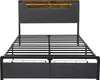 A bed frame with a headboard and a metal slat system. Anteprima dell’immagine prodotto