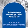 A blue banner with a customer review and star rating against a blurred background of clear liquid or gel. Podgląd zdjęcia produktu